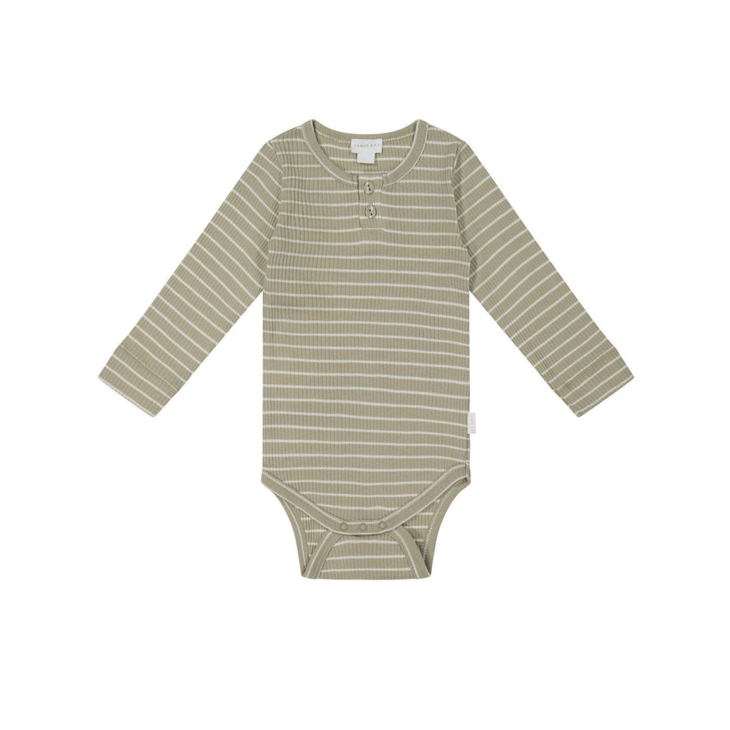 Organic Cotton Modal Long Sleeve Bodysuit || Cashew/Cloud Stripe