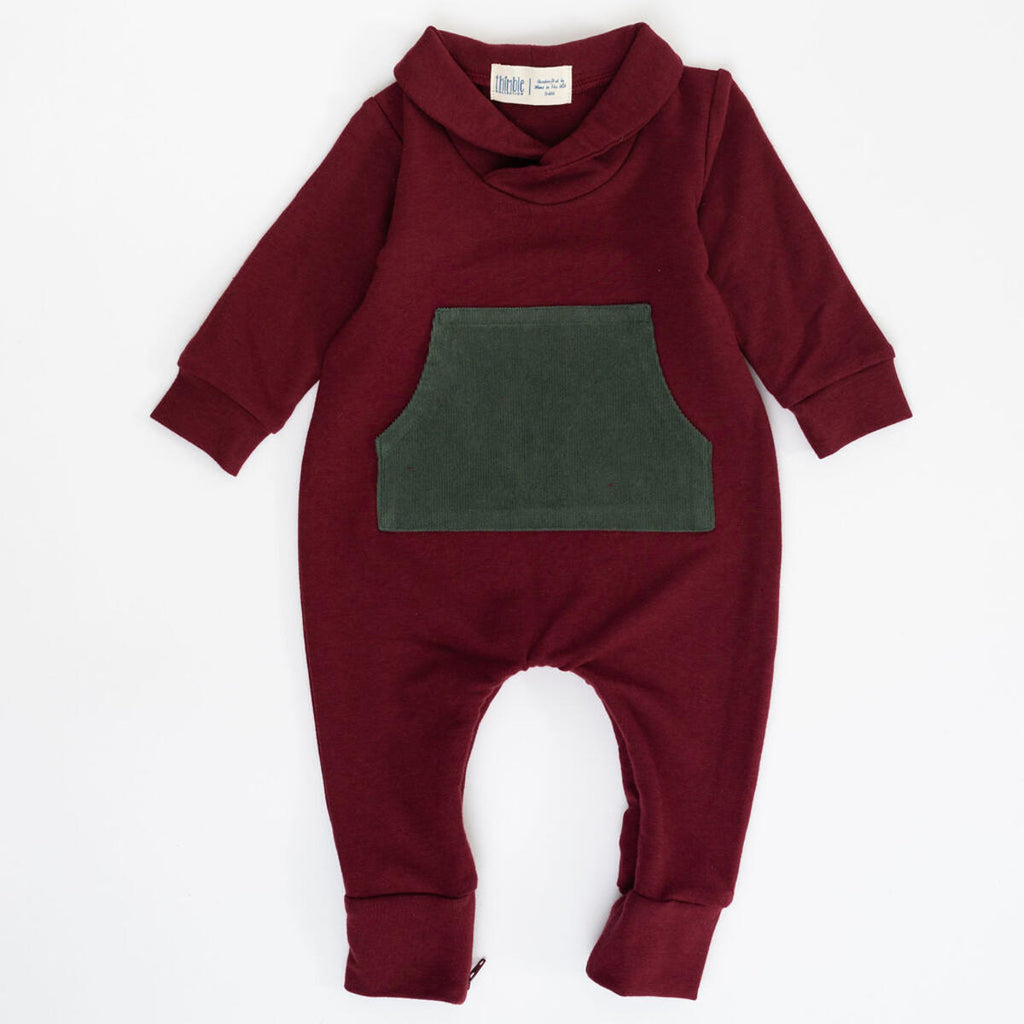 Bamboo Shawl Collar Zipper Romper || Cranberry Evergreen