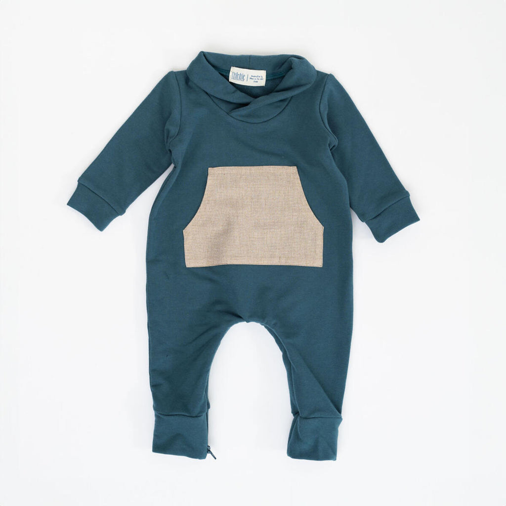 Bamboo Shawl Collar Zipper Romper || Chestnut Bluegrass