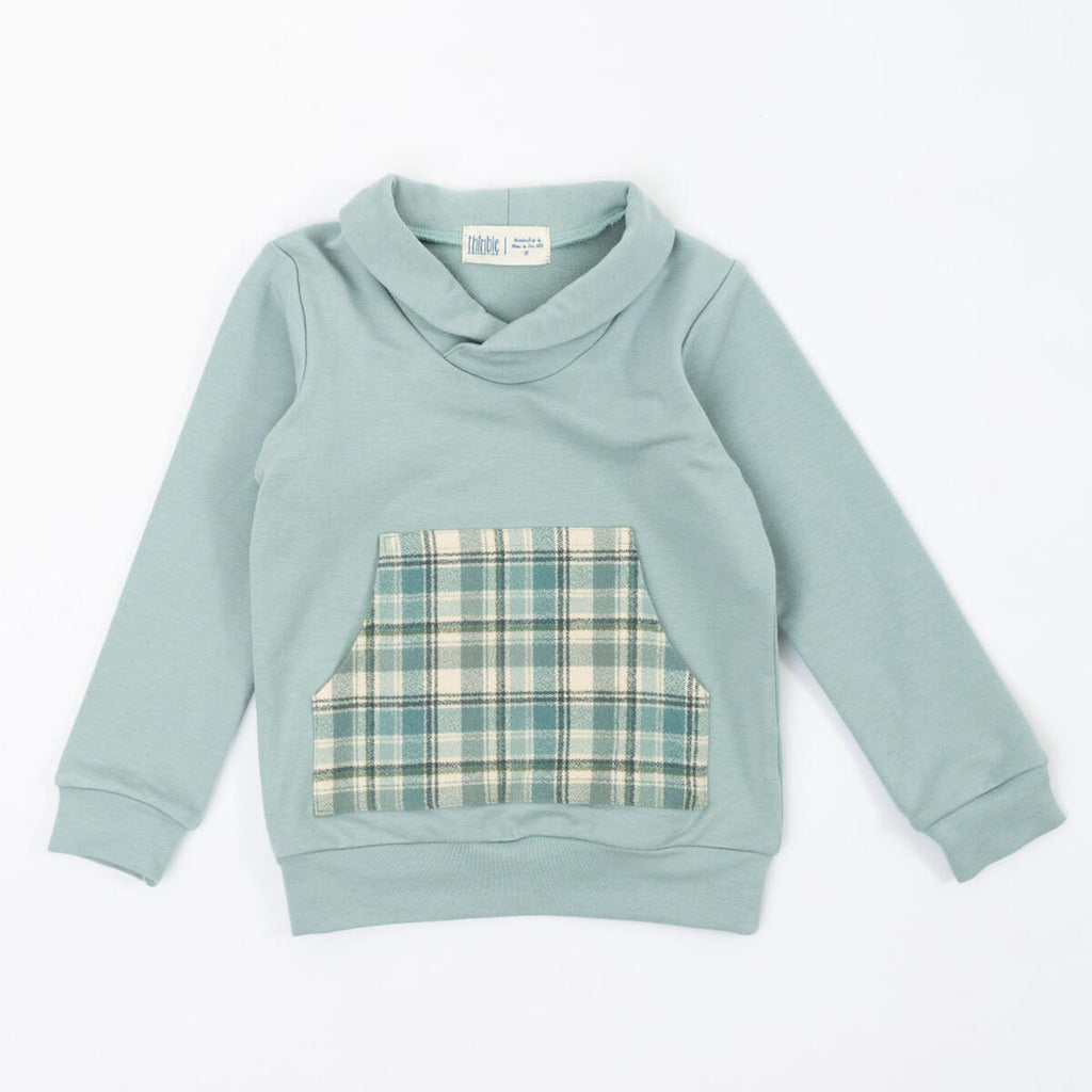 Bamboo Shawl Collar Sweatshirt || Glacier Plaid