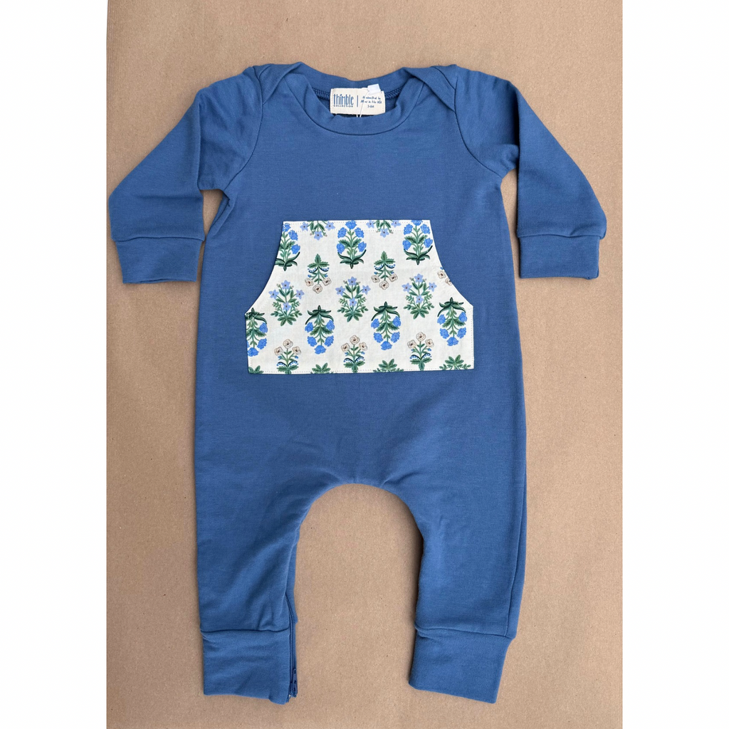 French Terry Zipper Romper || Blue Folk Floral