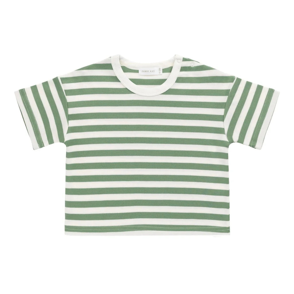 Pima Cotton Wesley Tee Essential Stripe || Parchment/Snow Pea