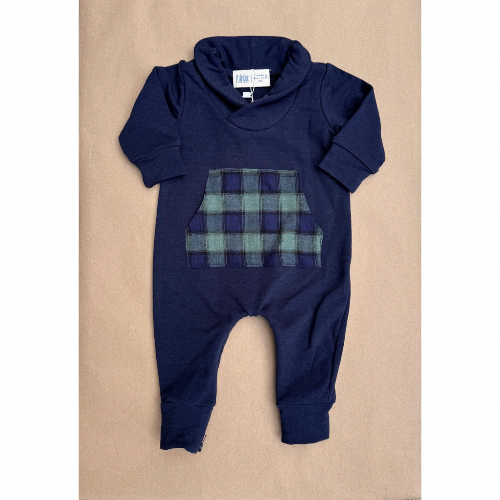 Bamboo Shawl Collar Romper || Midnight Plaid