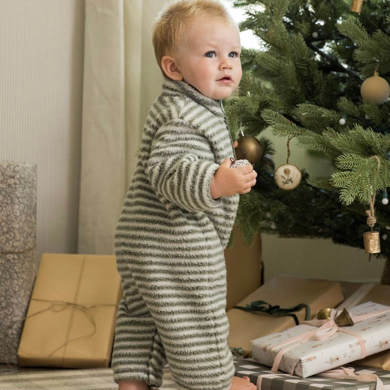 Fuzzy Winter Jumpsuit || Evergreen Stripe