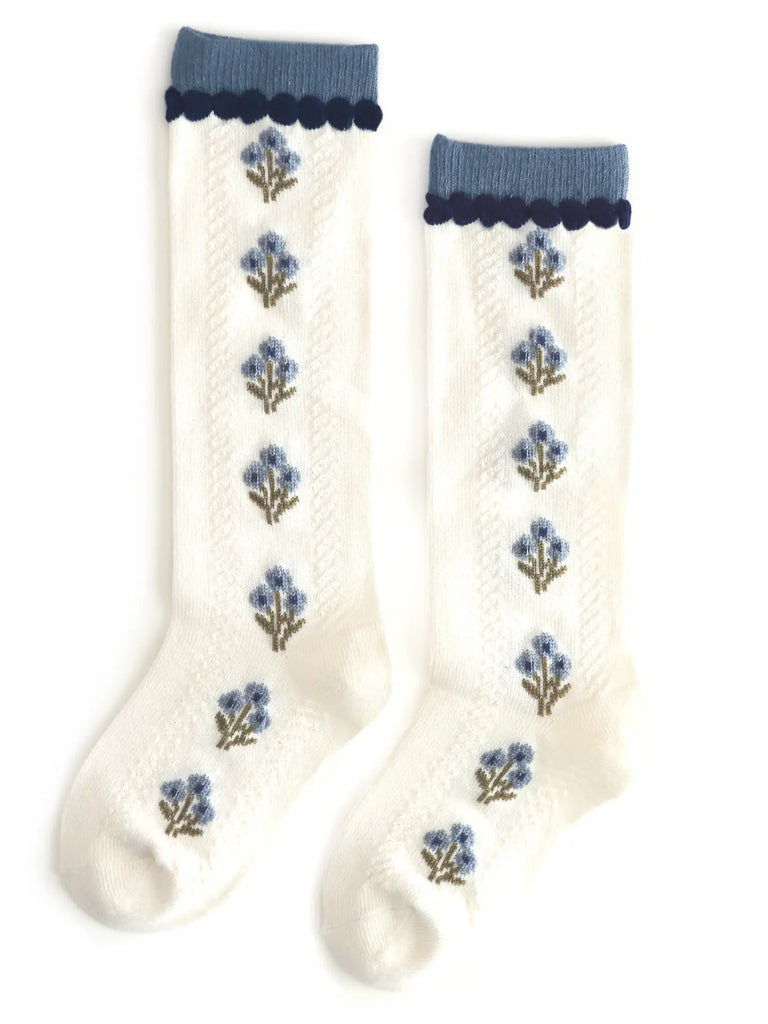 Ivory/Denim Floral Knee High Socks