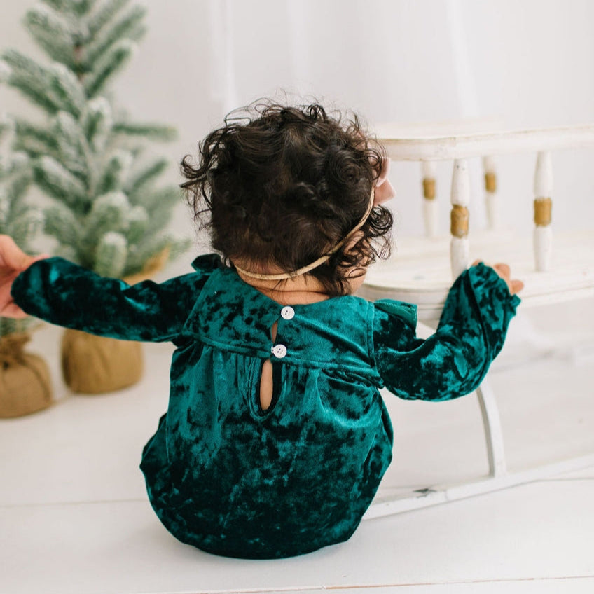 Hayley Romper || Green Crushed Velvet