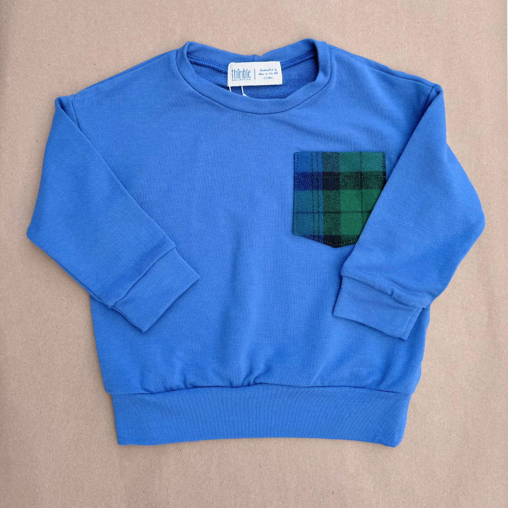 Modern Bamboo Terry Sweatshirt || Blue Plaid