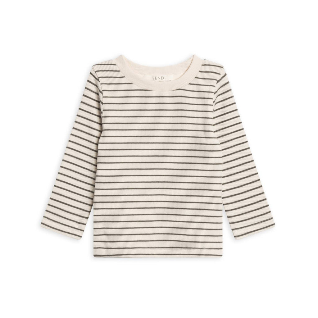 Rory Ribbed Long Sleeve Top || Olive Stripe