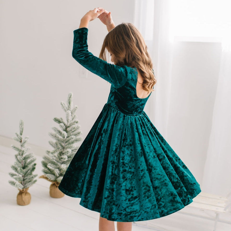 Gwendolyn Dress || Green Crushed Velvet
