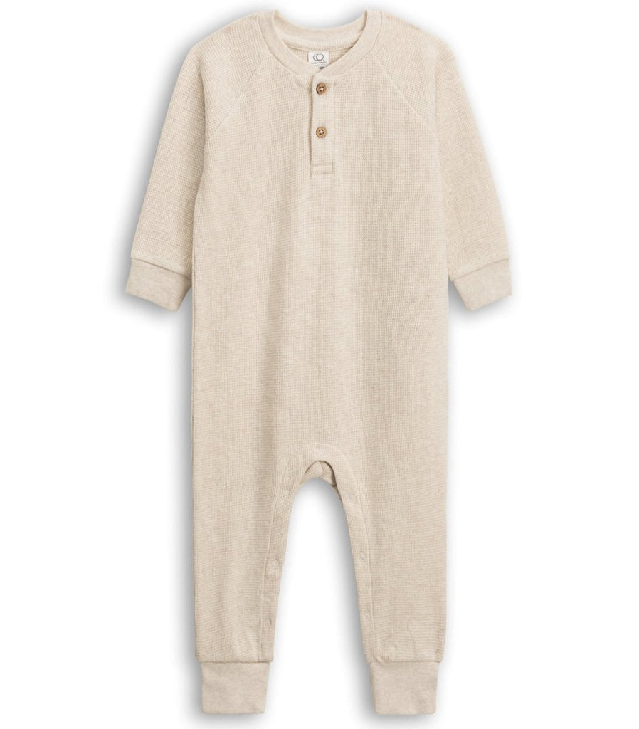 Organic Baby Crosby Waffle Henley Romper || Heather Oat