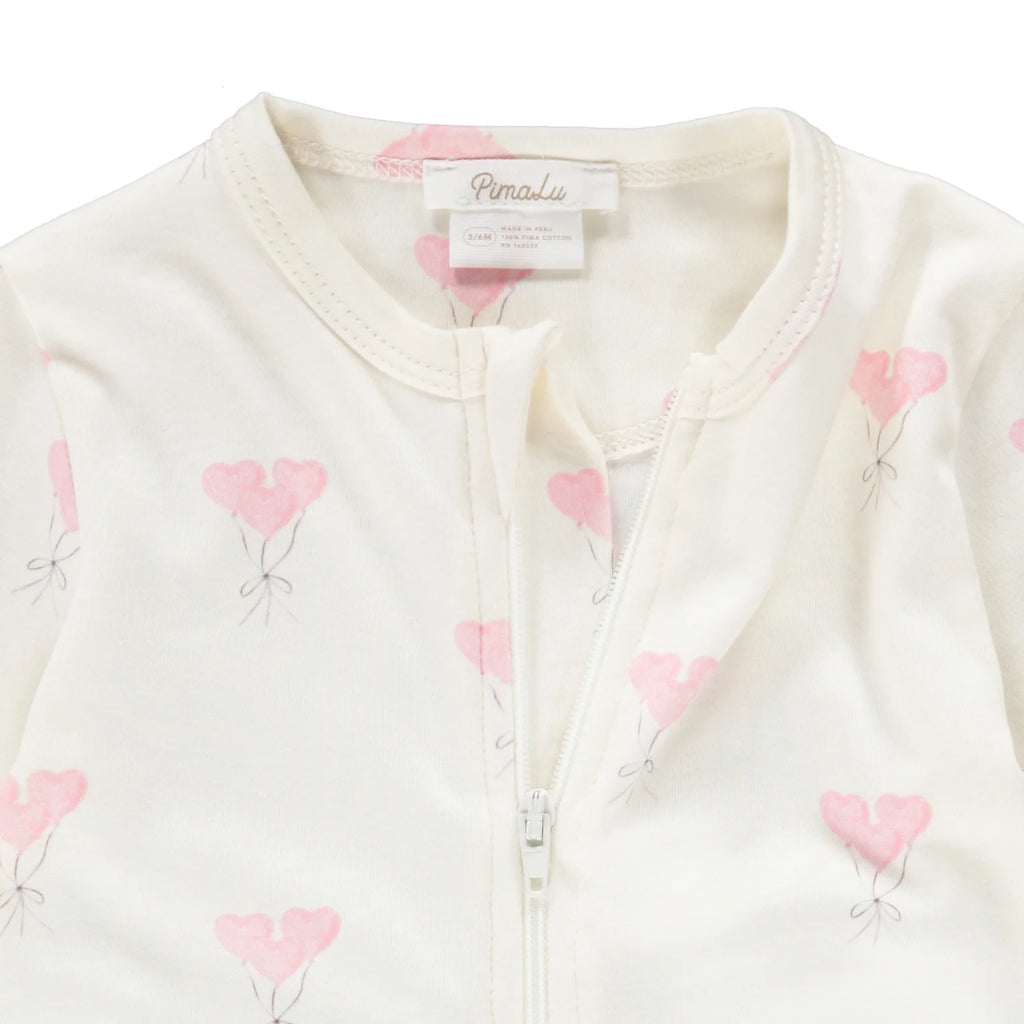 Pima Cotton Zipper Footie || Heart Balloon