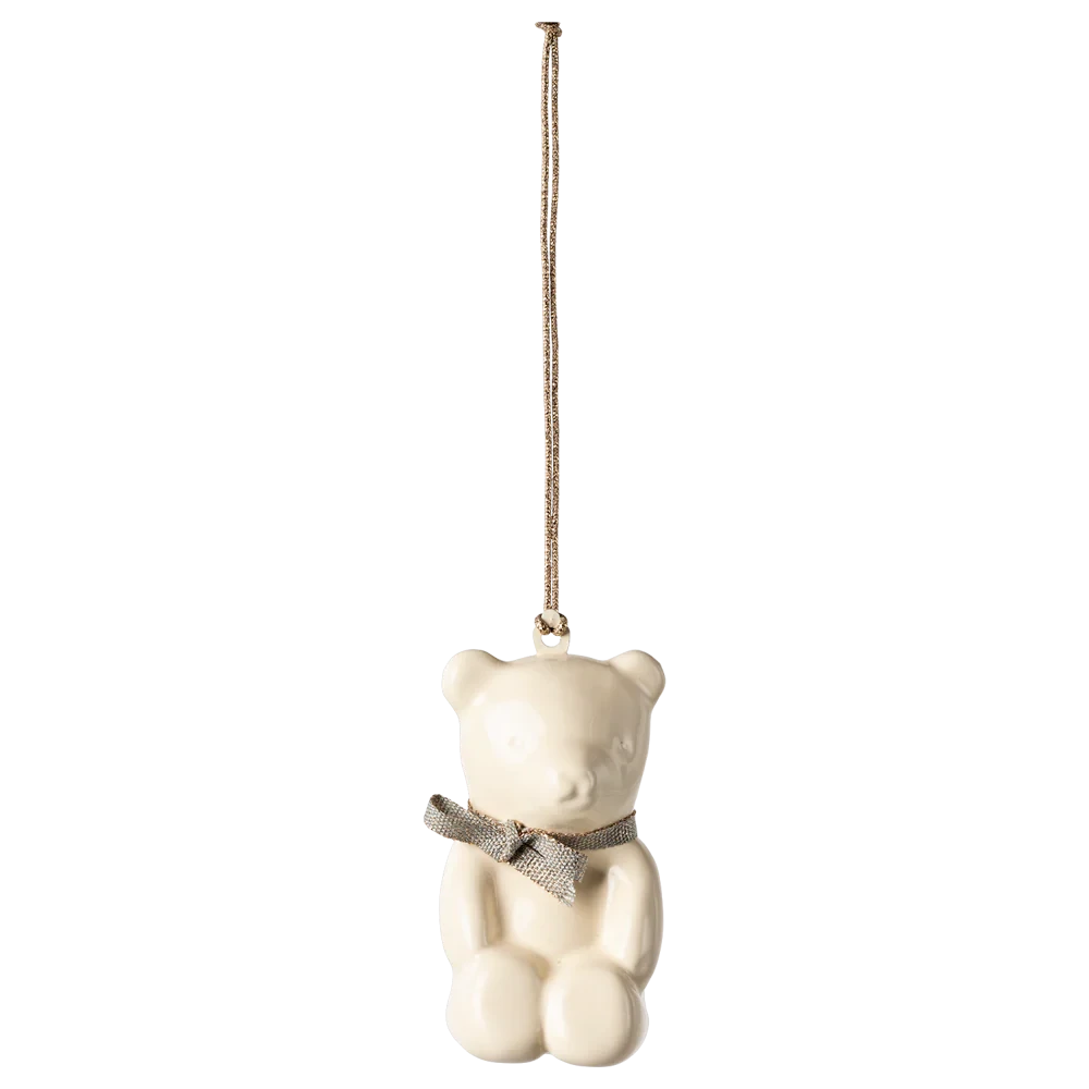 Teddy Bear Metal Ornament || Off white/Blue