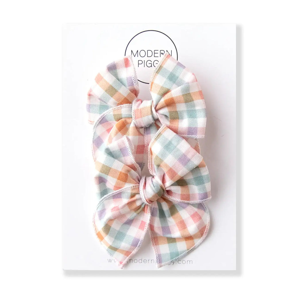 Petite Party Bow Pigtail Set || Easter Gingham