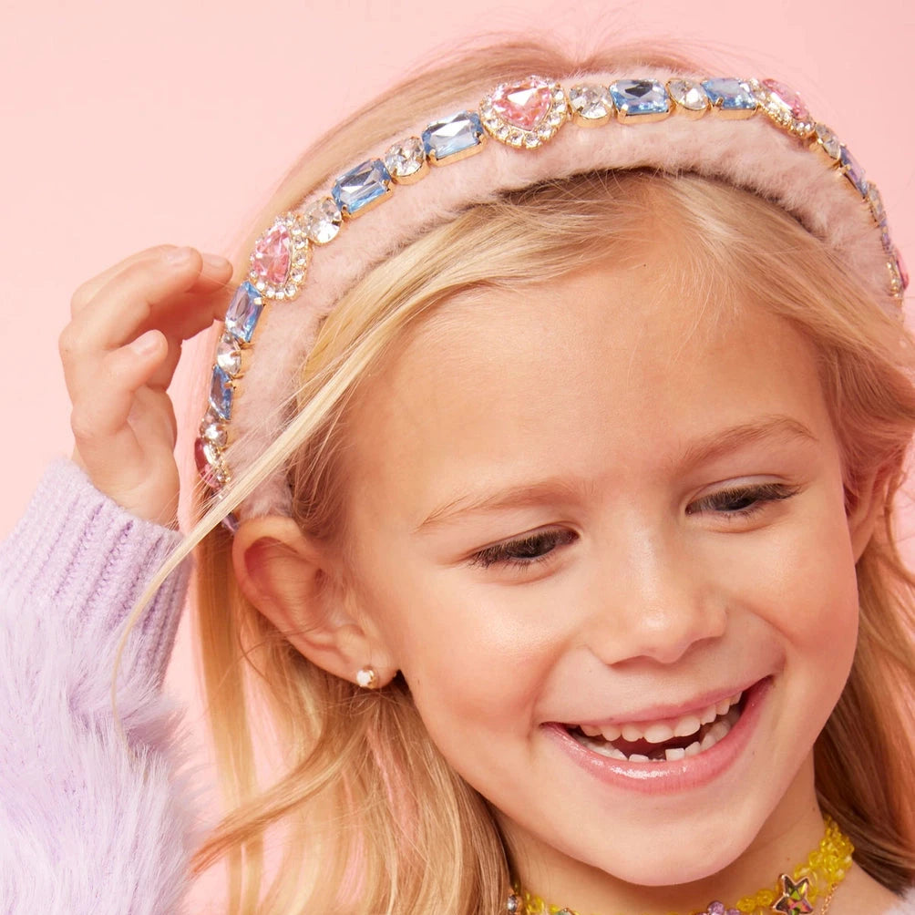 Bedazzled Fuzzy Pink Headband