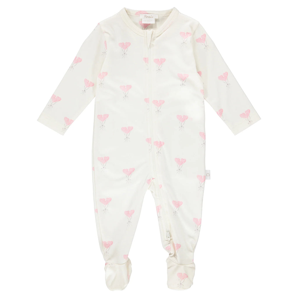 Pima Cotton Zipper Footie || Heart Balloon