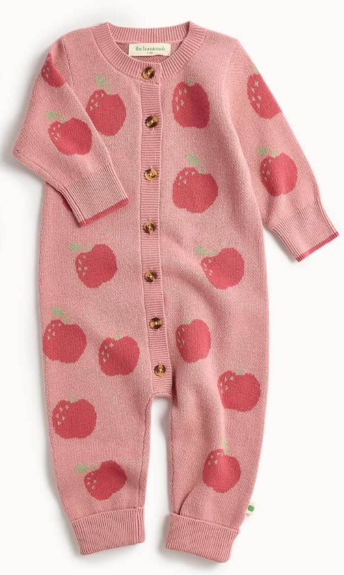 Archie Apple Knit Playsuit || Rosy