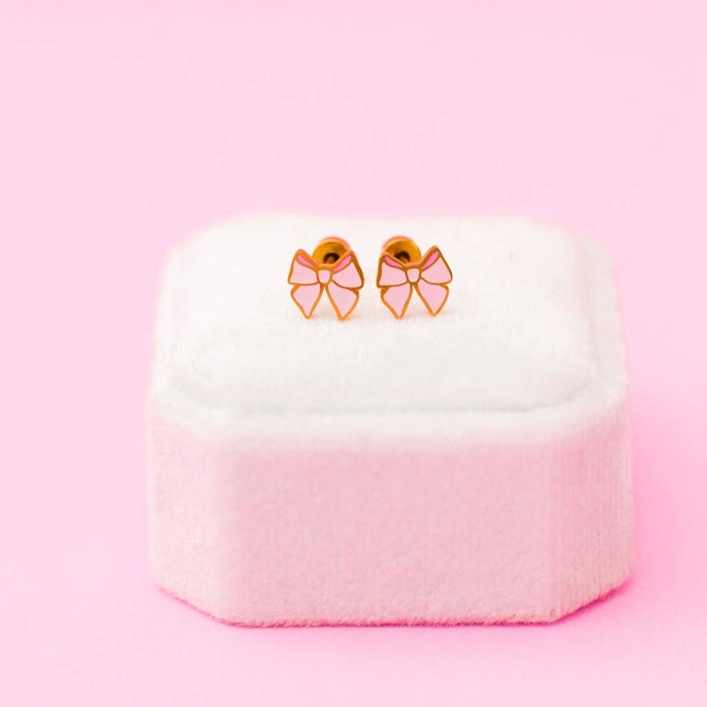 Pink Bow Stud Earrings