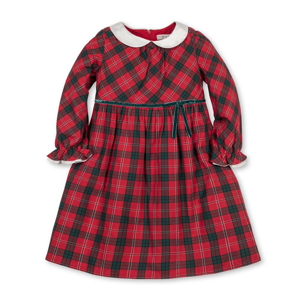 Organic Peter Pan Collar Ruffle Cuff Dress || London Plaid