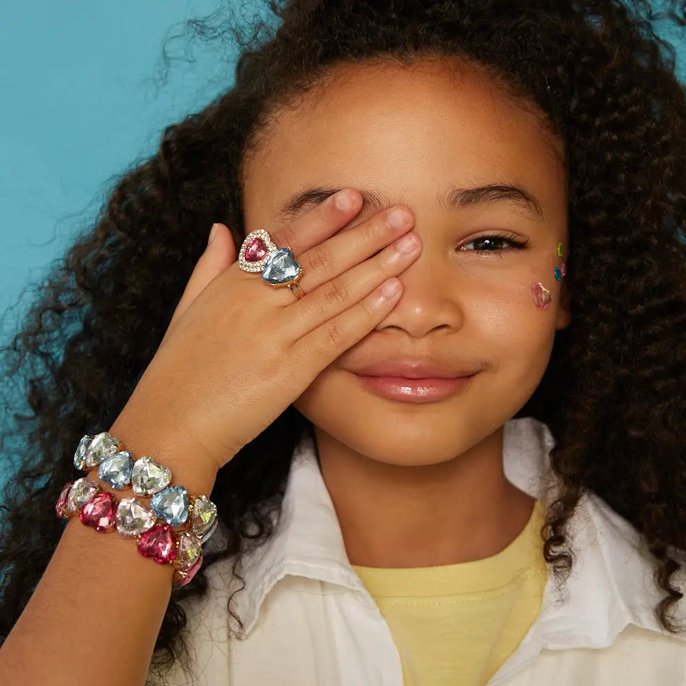 Pink & Blue Gem Heart Bracelet Set