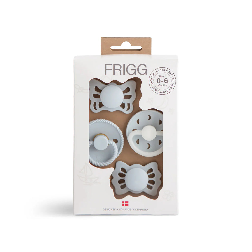 FRIGG Baby's First Pacifier 4-Pack || Powder Blue Moonlight Sailing