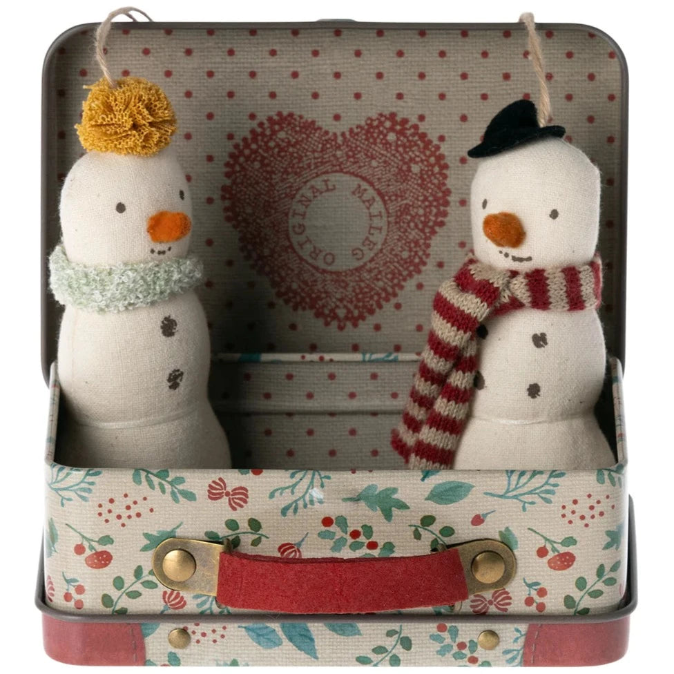 Snowman ornament, 2 pcs in metal suitcase