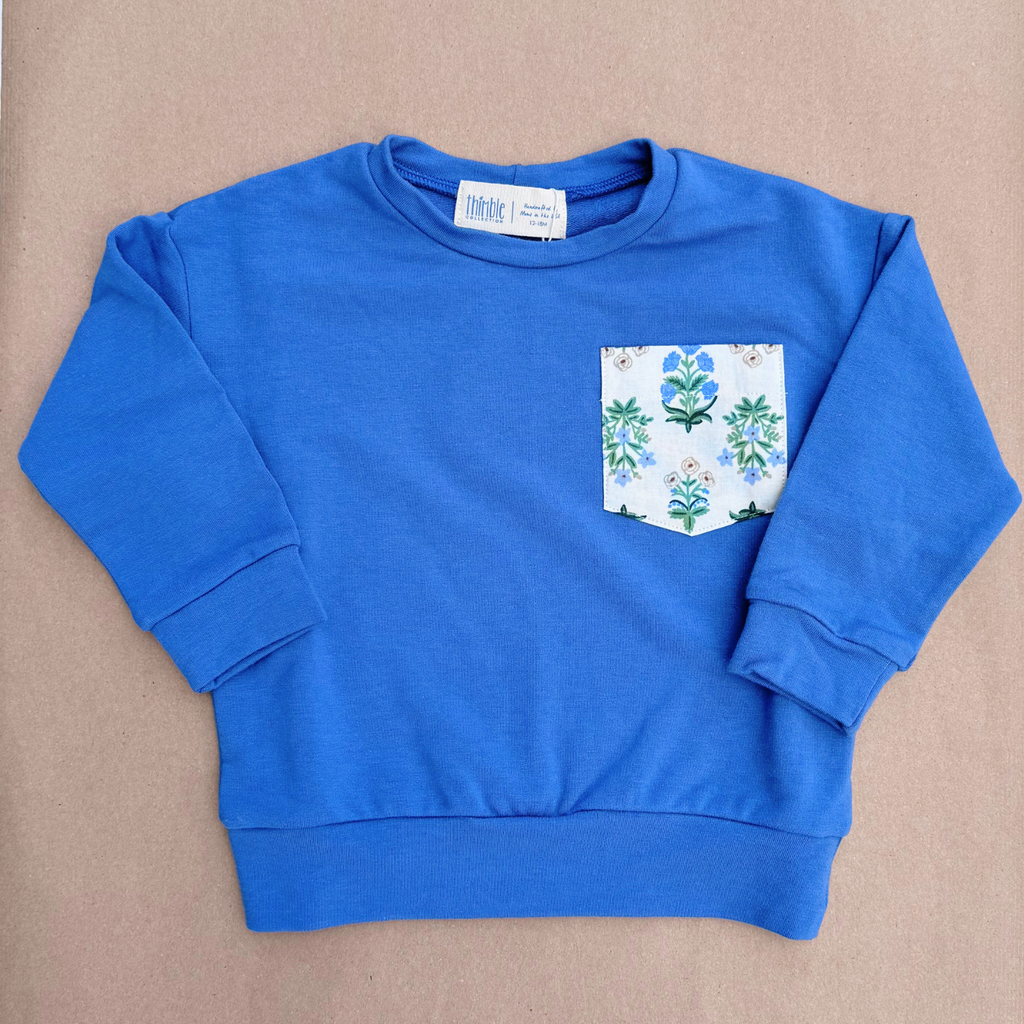 Modern Bamboo Terry Sweatshirt || Blue Folk Floral