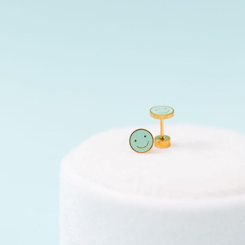 Mint Smiley Stud Earrings