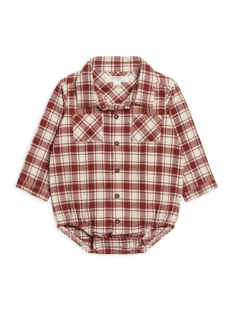 Carson Flannel Collared Button Down Bodysuit || Garnet Red