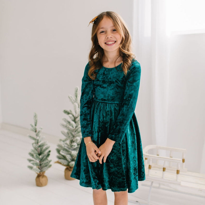 Gwendolyn Dress || Green Crushed Velvet