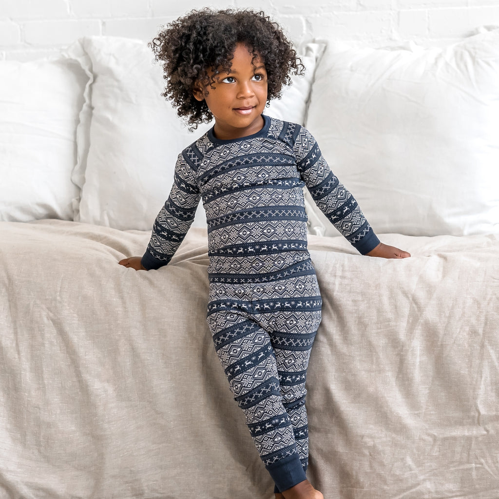 Organic Long Sleeve Jammies || Navy Fairisle