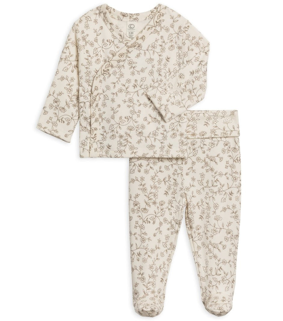 Organic Riley Kimono Wrap Top and Pant Set || Pip Floral/Ivory