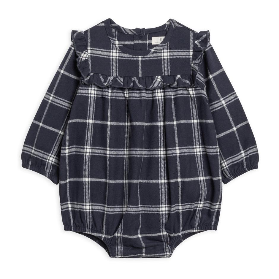 Ruth Flannel Ruffle Bodysuit || Navy Plaid