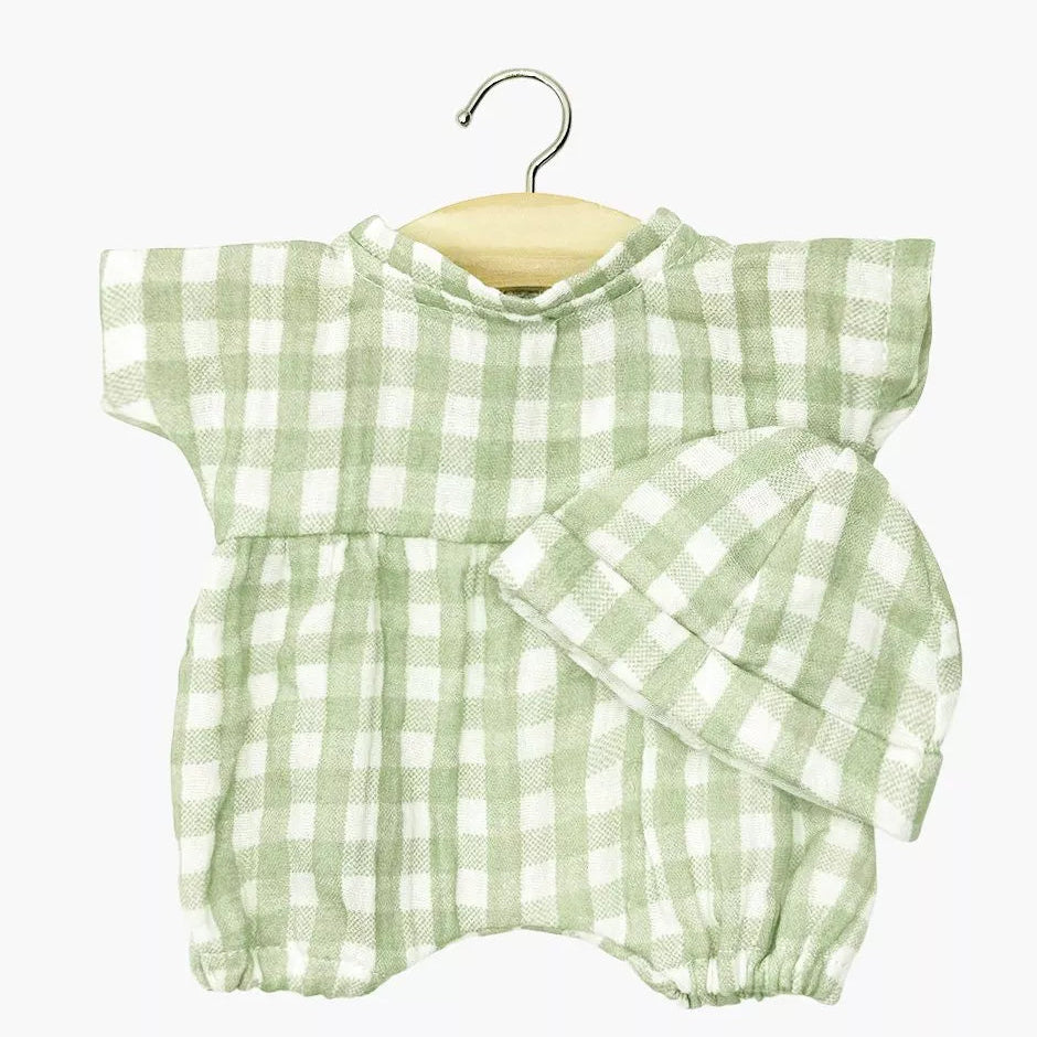 Romper and Hat For Babies || Green Gingham