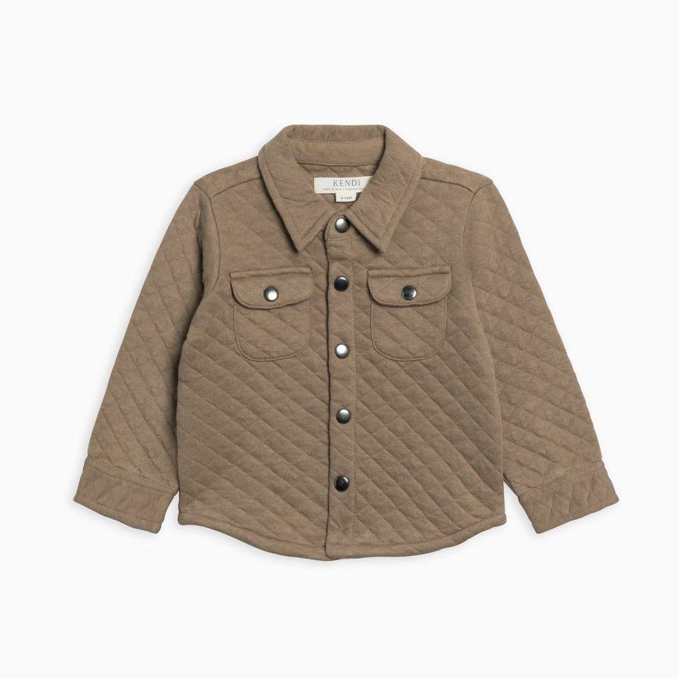 Liam Quilted Jacquard Collared Shirt || Taupe