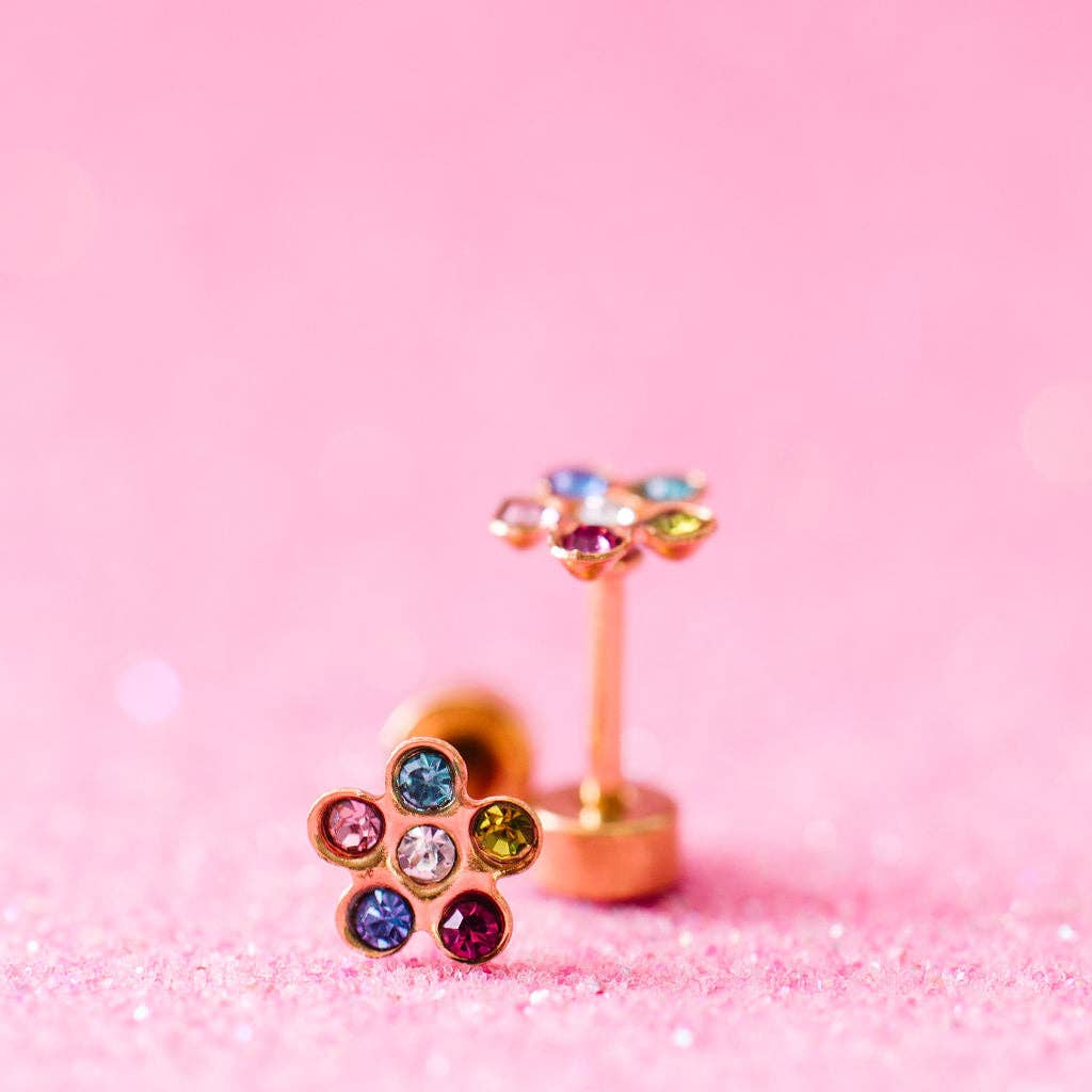 Rainbow Cz Stud Earrings