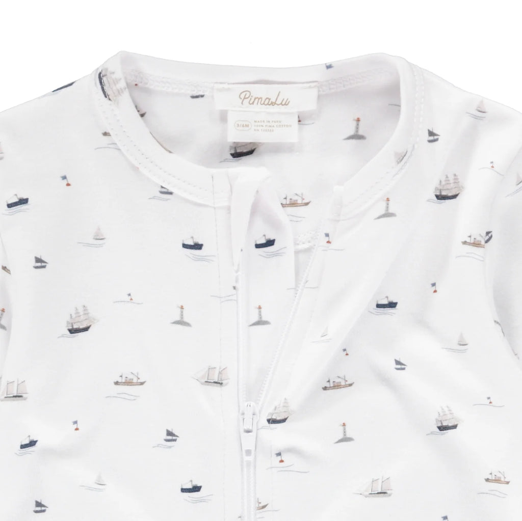 Pima Cotton Zipper Footie || Sailboats