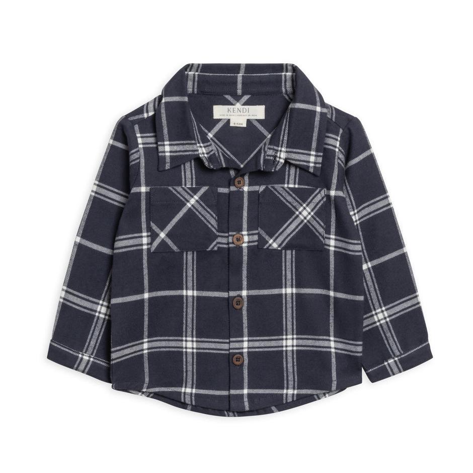 Lev Flannel Collared Button Down  || Navy Plaid