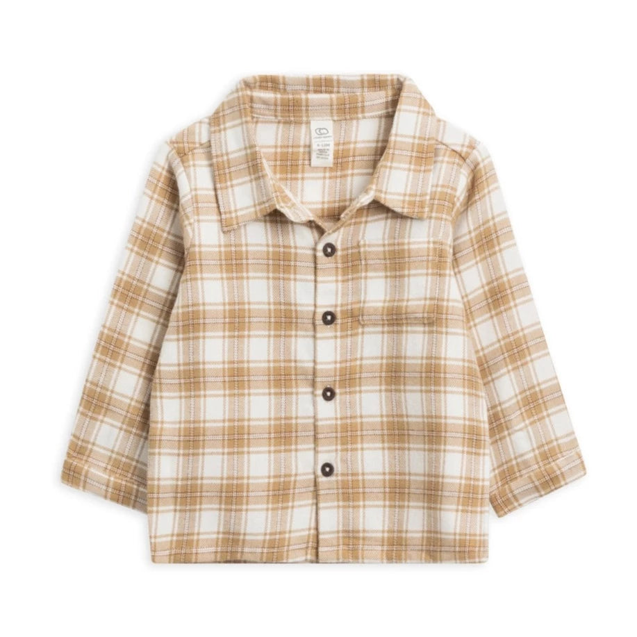 Logan Flannel Button Down Shirt || Latte Plaid