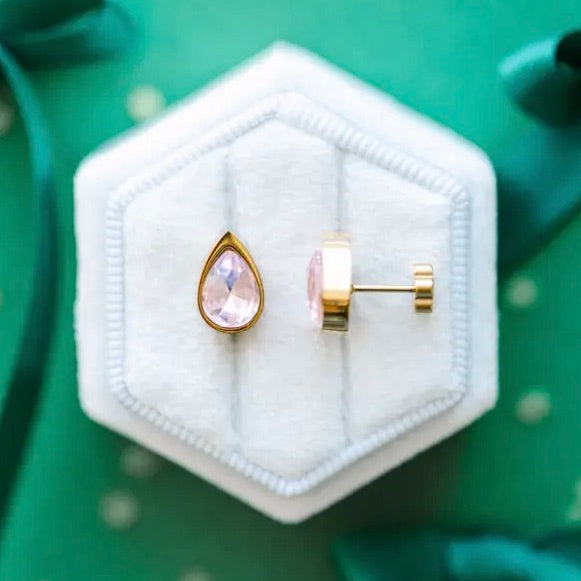 Pink Teardrop Gem Earrings