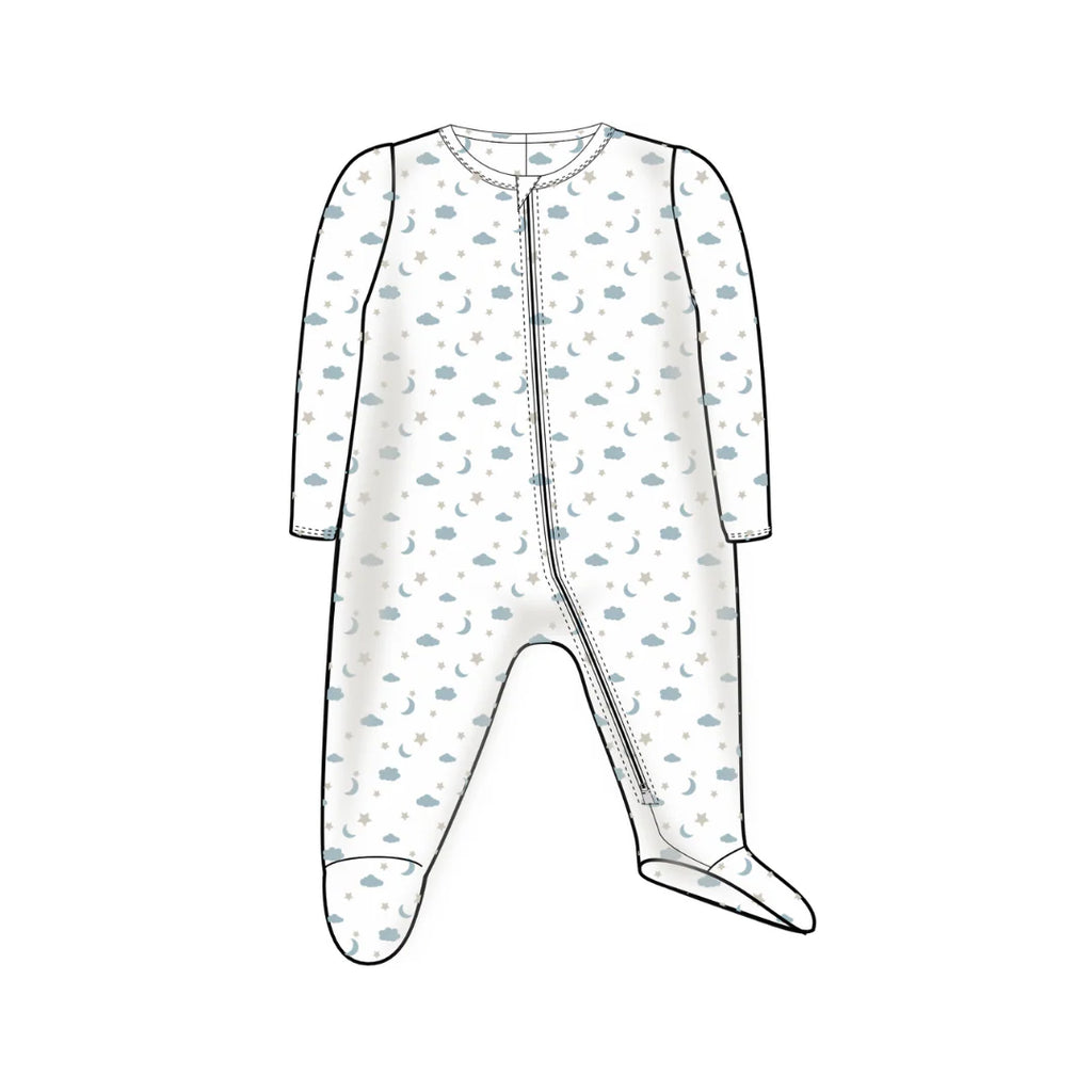 Pima Cotton Zipper Footie || Moon Star Blue