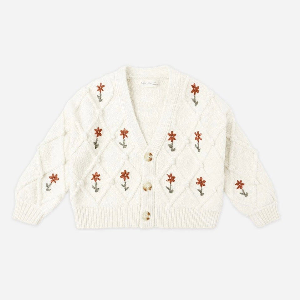 Boxy Crop Cardigan || Winter Daisy Embroidery