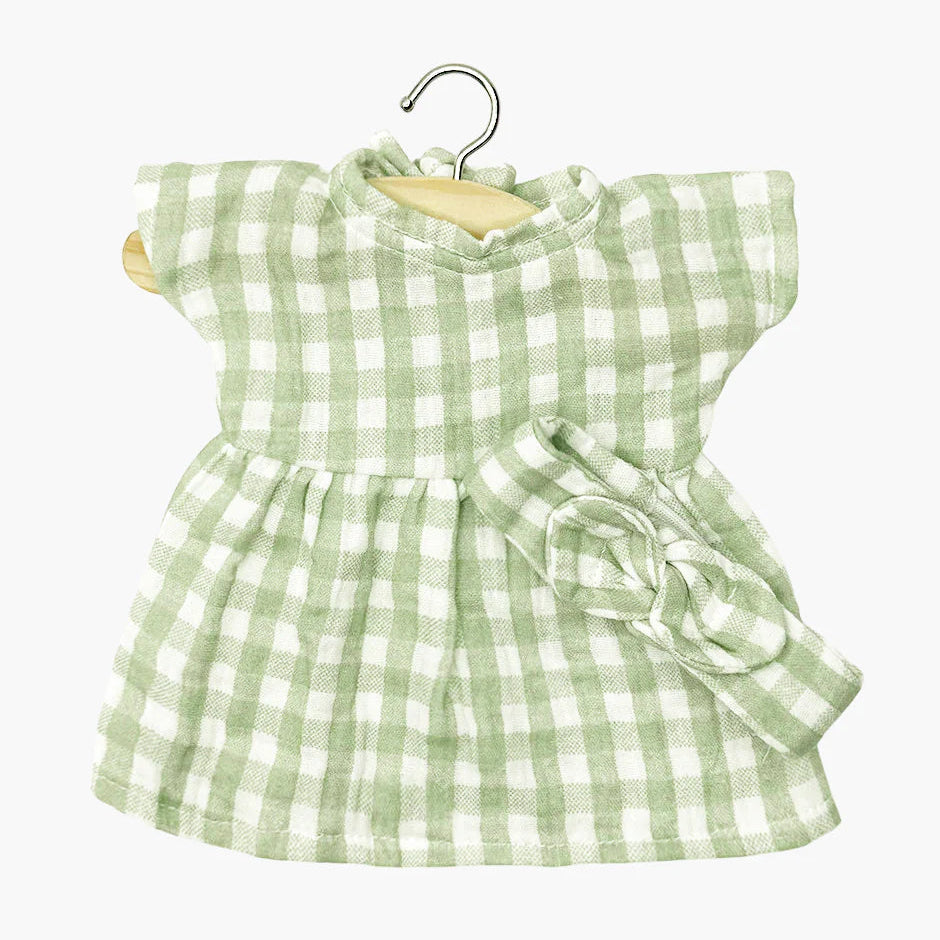 Dress and Gauze Headband For Babies || Green Gingham