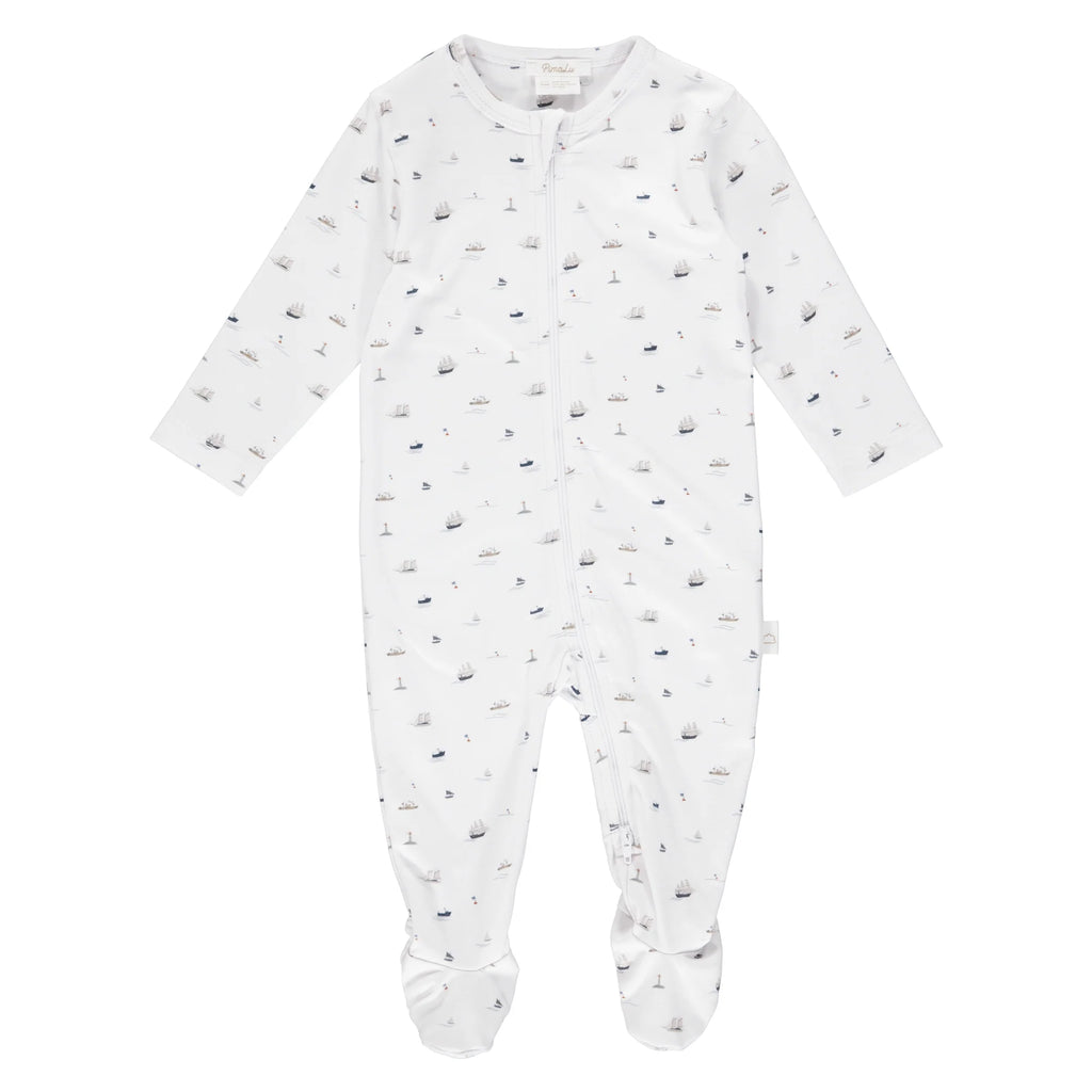 Pima Cotton Zipper Footie || Sailboats