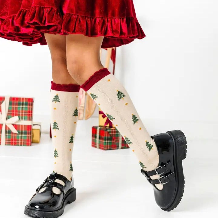 Tree Farm Scalloped Knee Socks