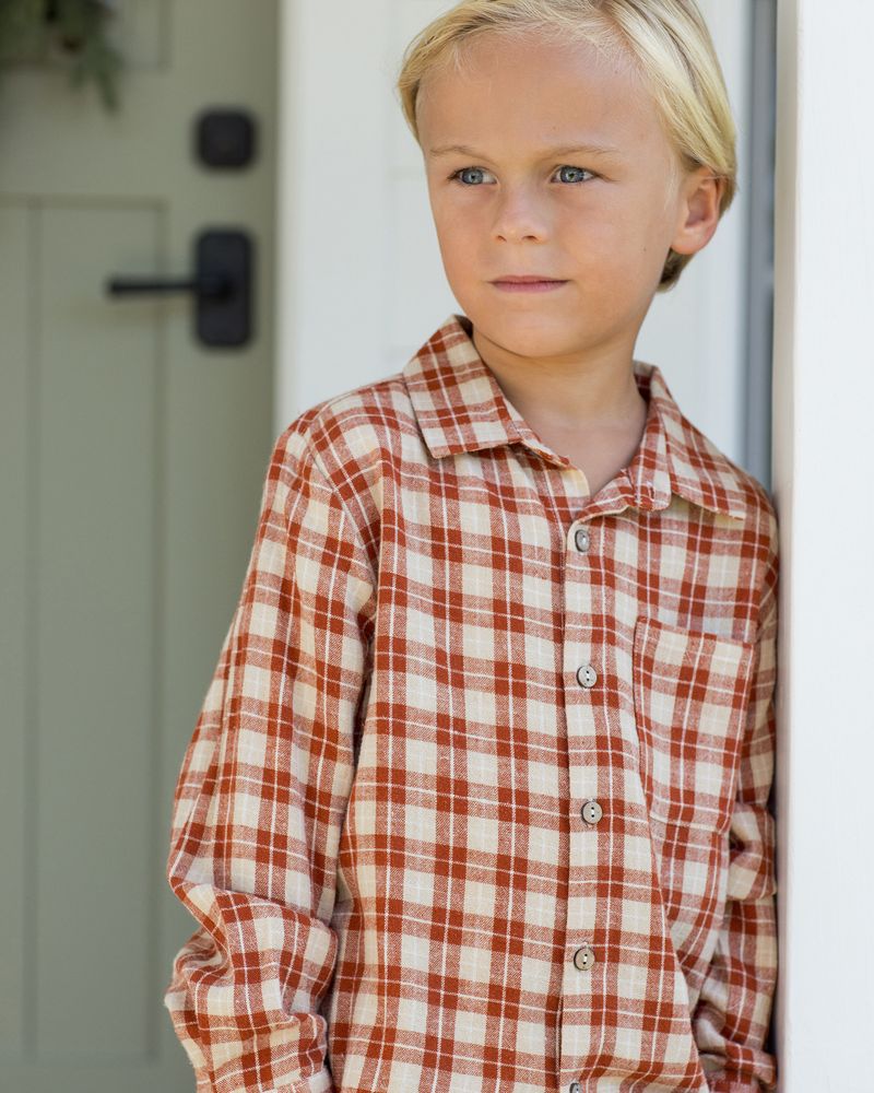 Collared Long Sleeve Shirt || Red Plaid