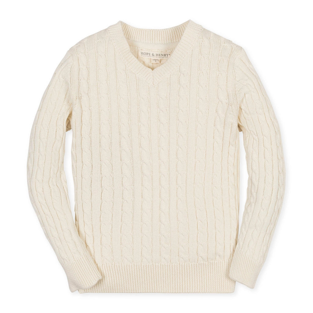 Organic V-Neck Cable Sweater
