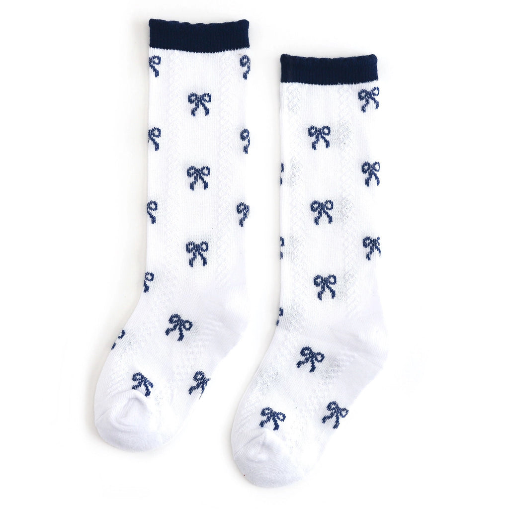 Navy Bow Scalloped Knee Socks