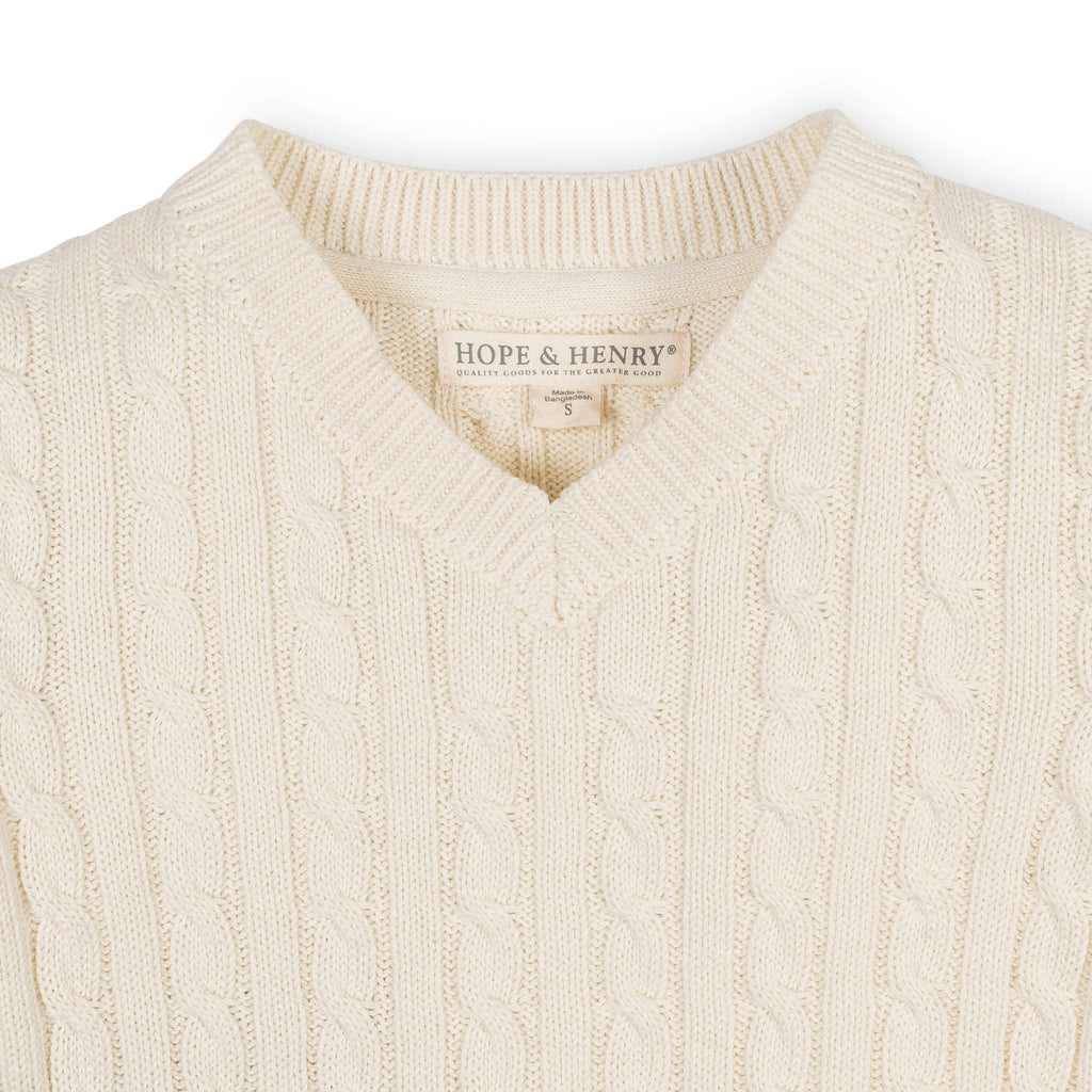 Organic V-Neck Cable Sweater