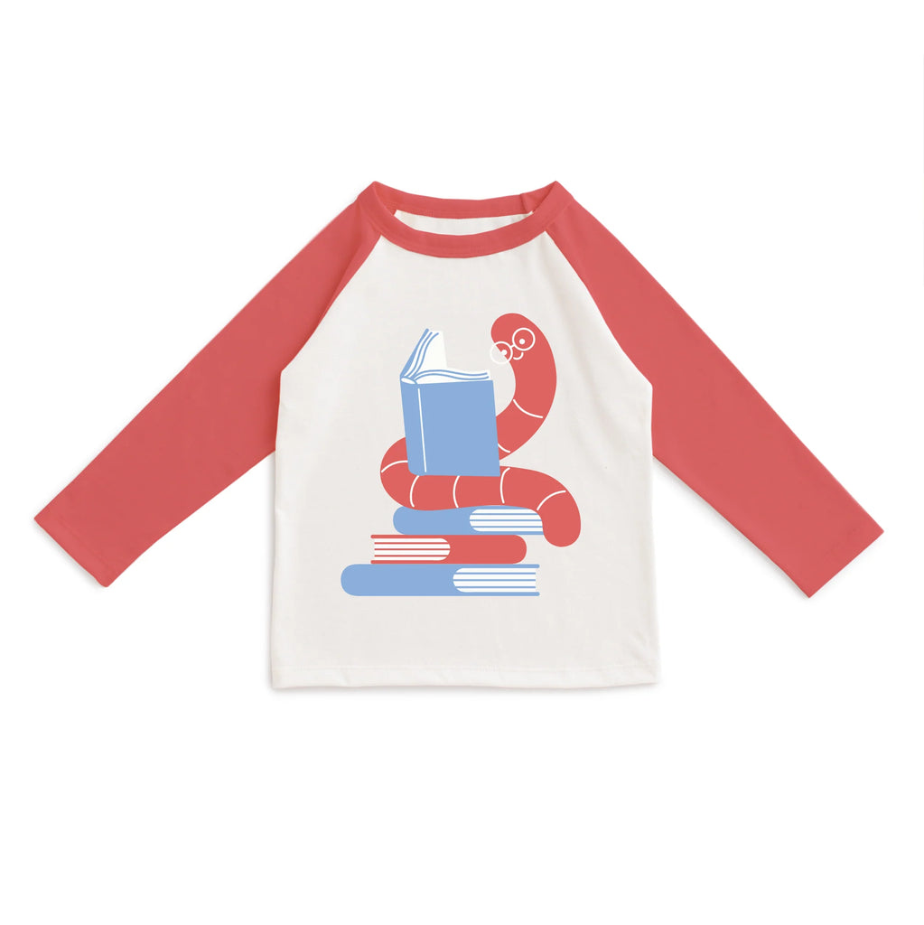 Long-Sleeve Baseball Tee || Bookworm Scarlet Red