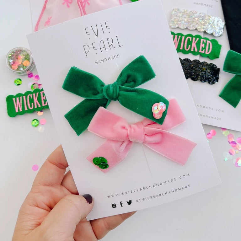 Wicked Green & Pink Sequin Bow Set